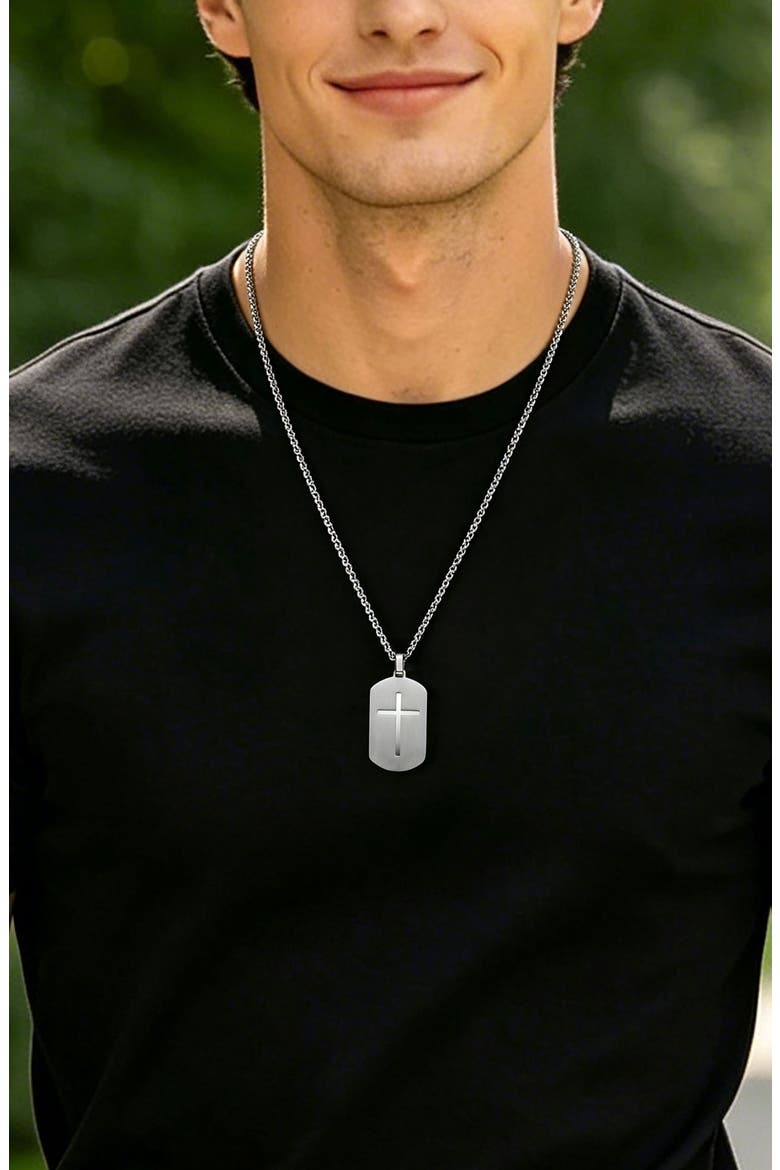 Men's Prayer Dog Tag Pendant Necklace, Alternate, color, SILVER