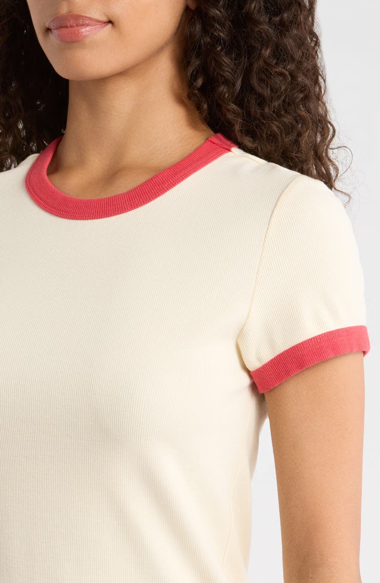 Marine Layer Lexi Rib Ringer T-Shirt, Alternate, color, Cream And Poppy