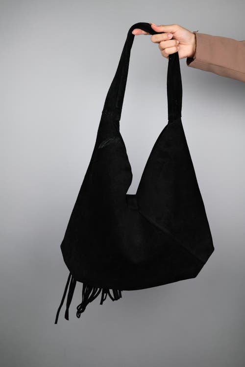 Forever & Always Shoes Rosalin Leather Tassel Shoulder Bag In Black