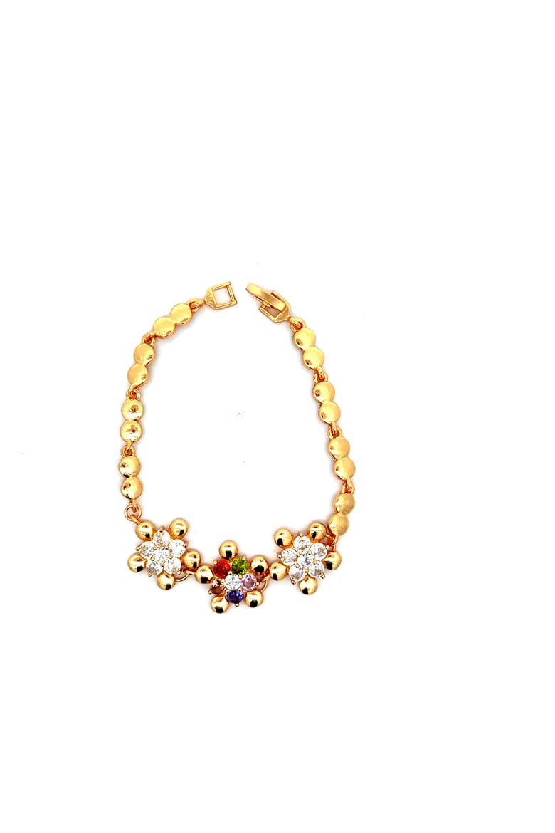 Multicolor Floral Station Bracelet, Main, color, Multicolor/Yellow Gold