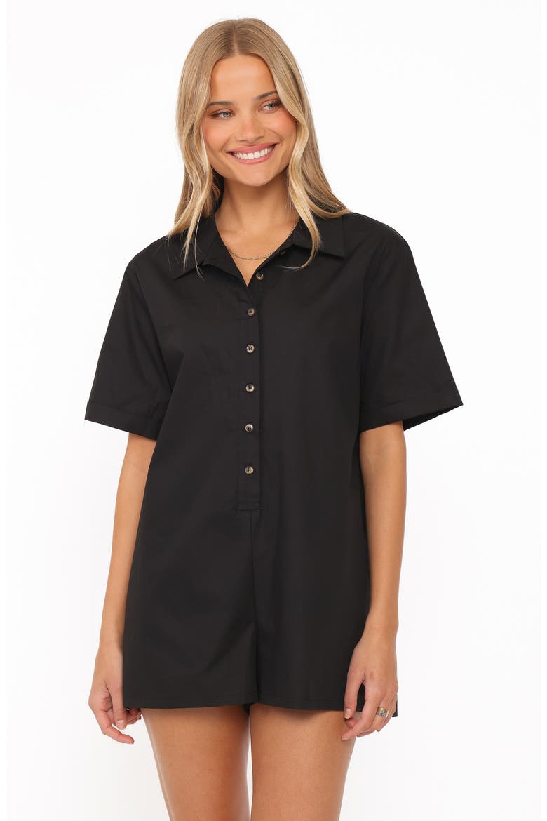 Calypso Button Front Romper, Alternate, color, BLACK