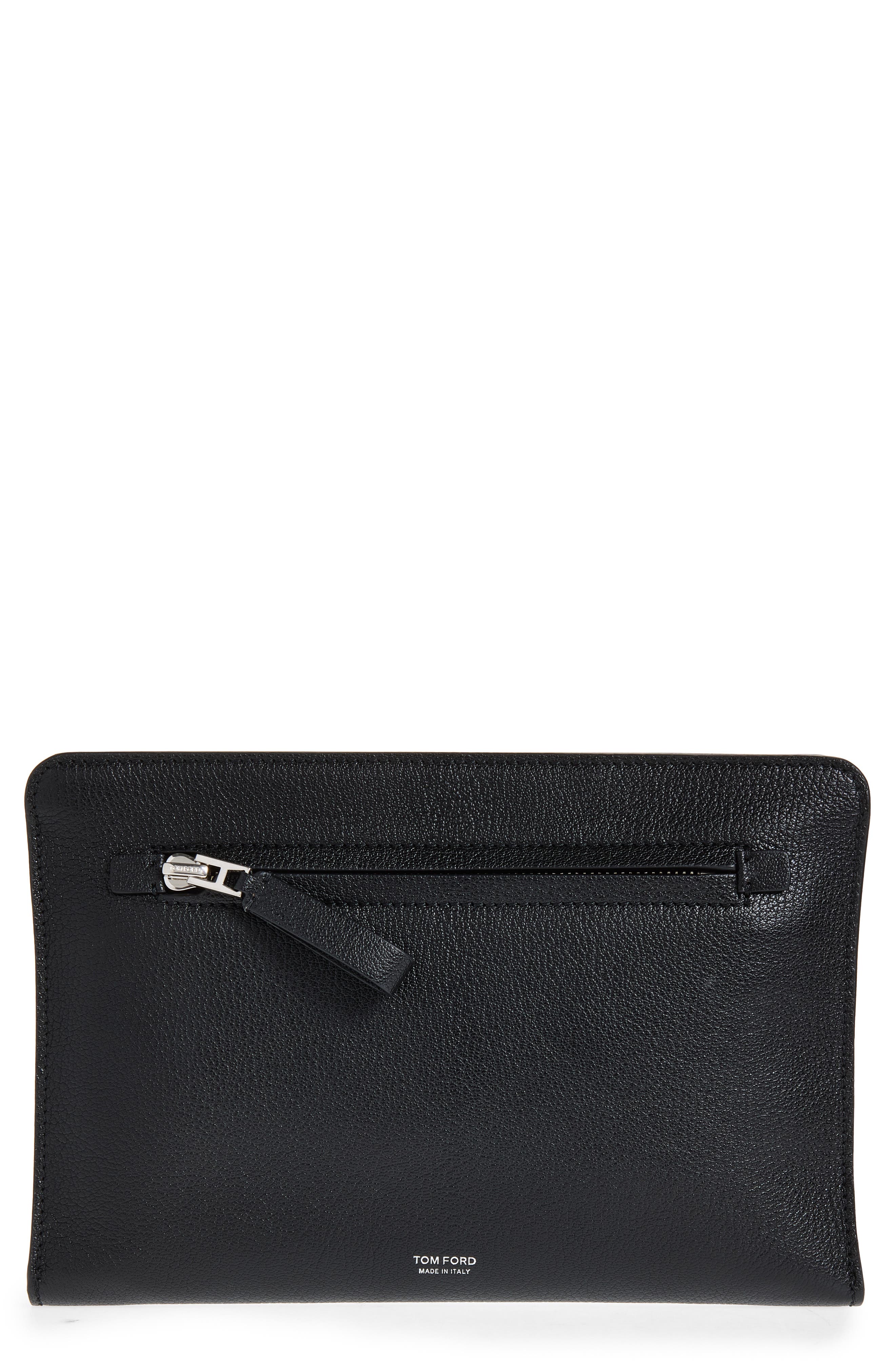 Victor Shiny Grain Leather Portfolio, Main, color, BLACK