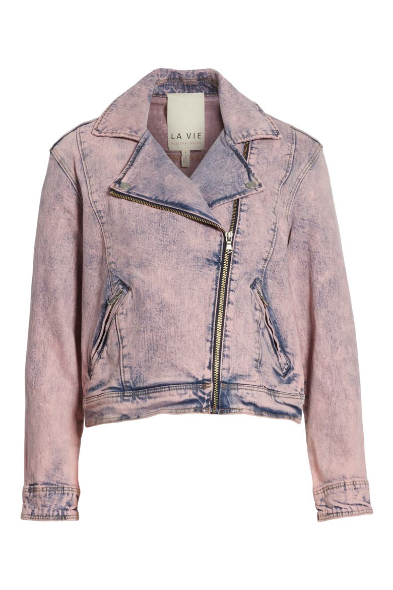 Denim Moto Jacket, Alternate, color, PINK OVERDYED ACID WASH