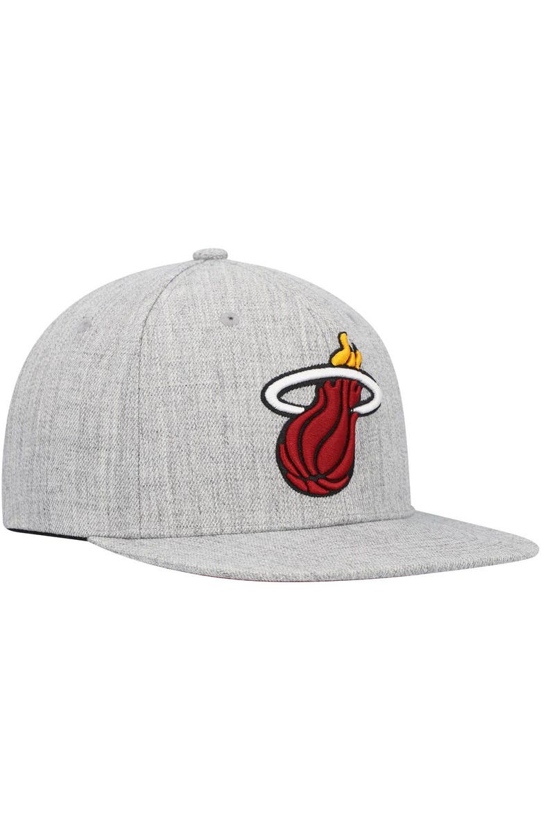 Mitchell & Ness Men's Mitchell & Ness Heather Gray Miami Heat Hardwood Classics 2.0 Snapback Hat, Alternate, color, 