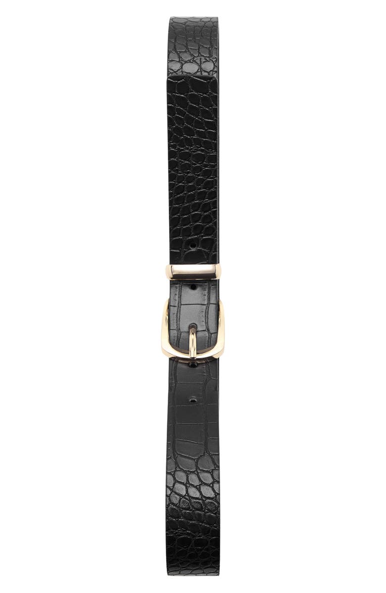 MANGO Croc Embossed Faux Leather Belt, Alternate, color, Black