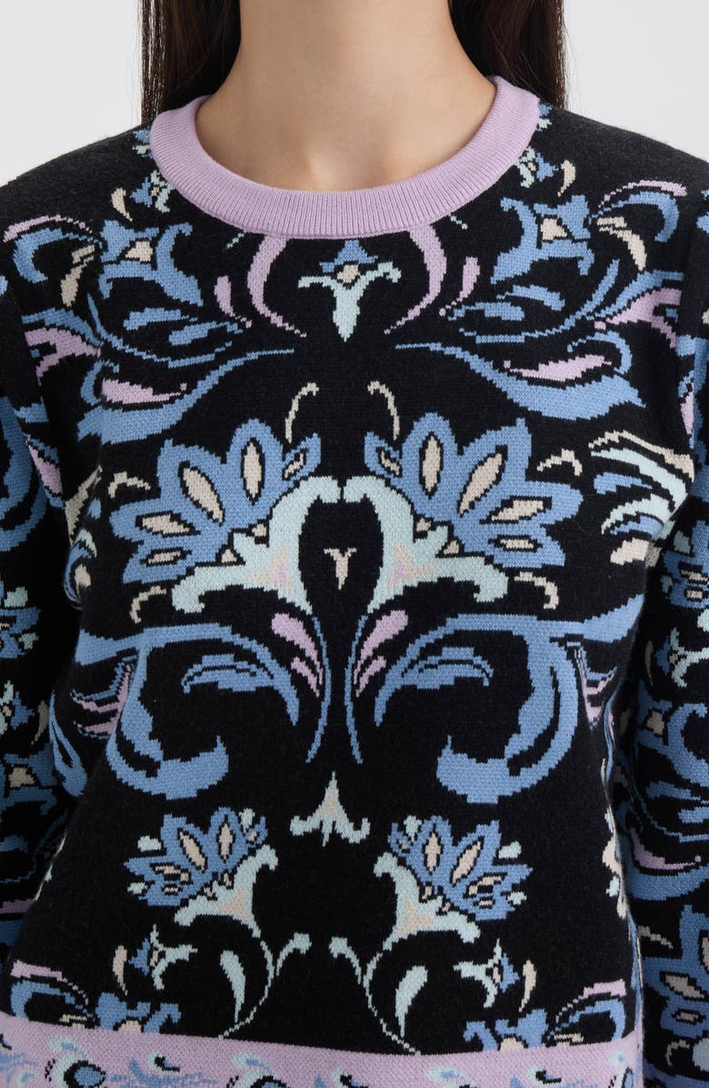 NVLT Crewneck Sweater, Alternate, color, Black Brocade Flower