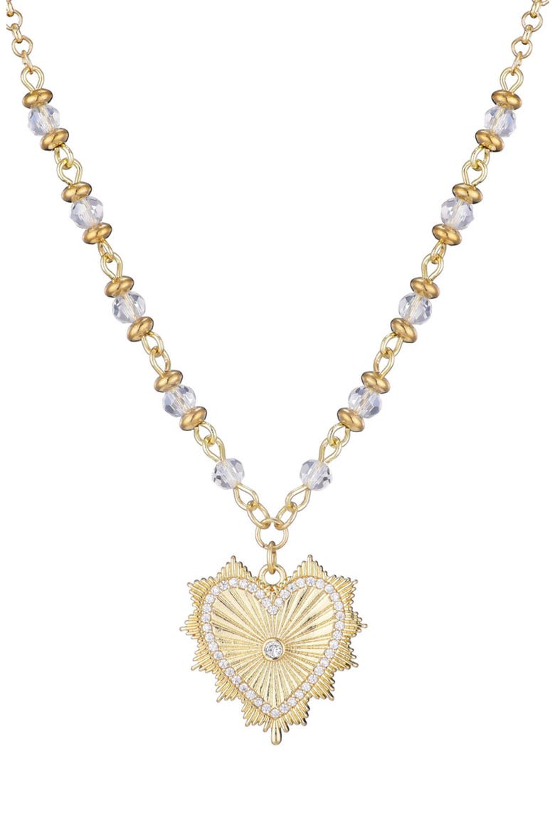 Cubic Zirconia Heart Pendant Necklace, Main, color, GOLD