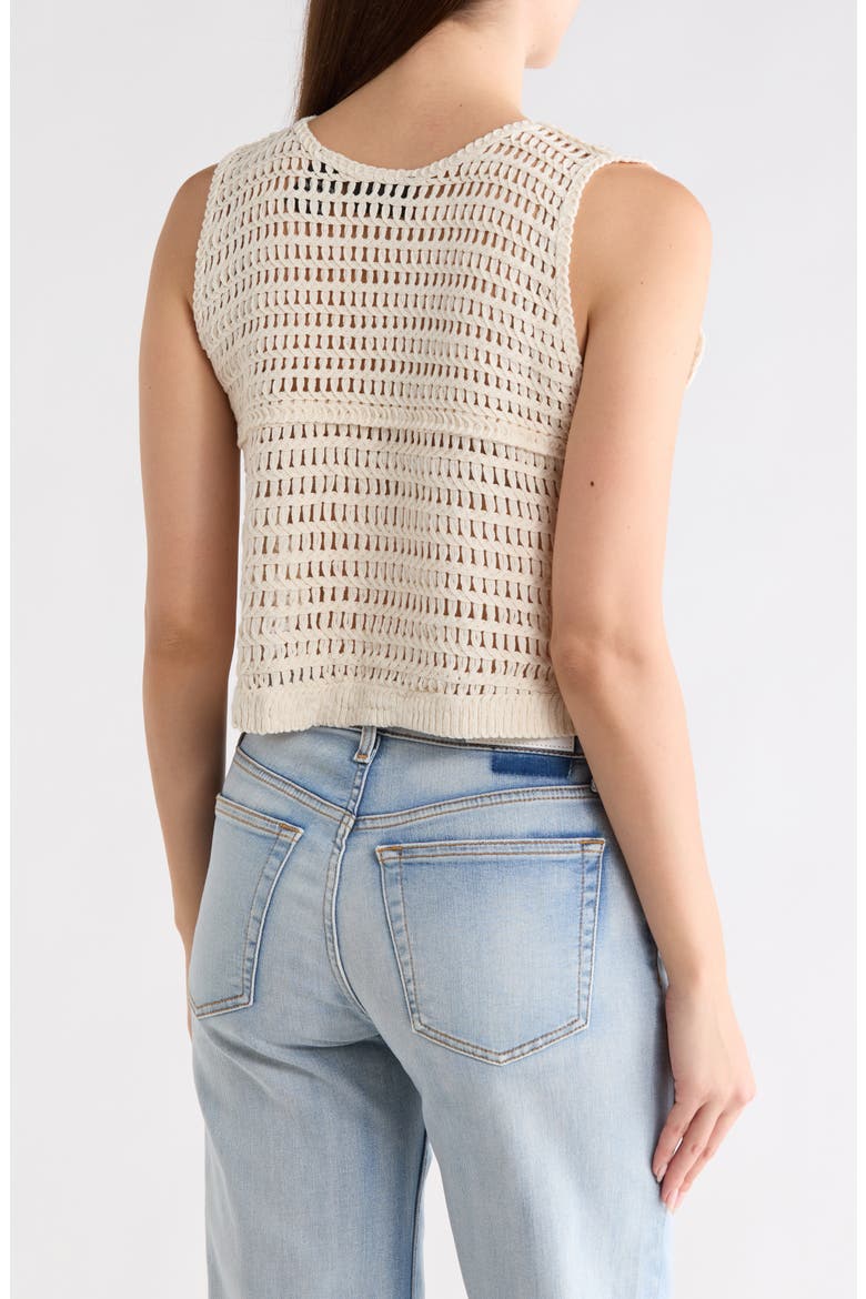 Sleeveless Crochet Button-Up Shirt, Alternate, color, NATURAL