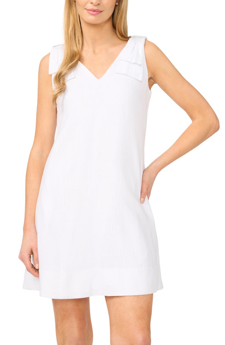 CeCe Bow Shoulder Shift Minidress, Alternate, color, Ultra White