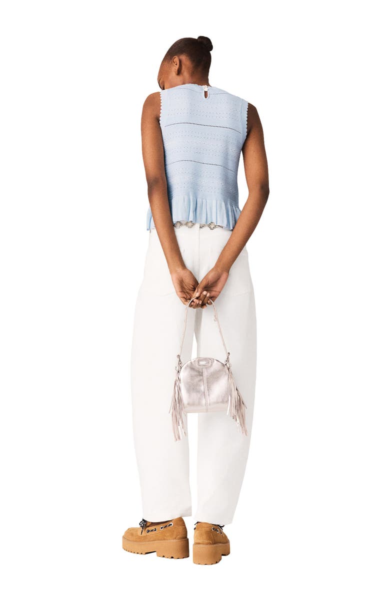 maje Ruffled knit top, Alternate, color, Blue Sky