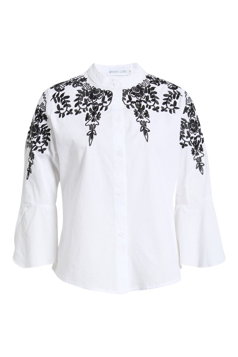 Veronique Embroidered Cotton Button-Up Shirt, Alternate, color, WHITE