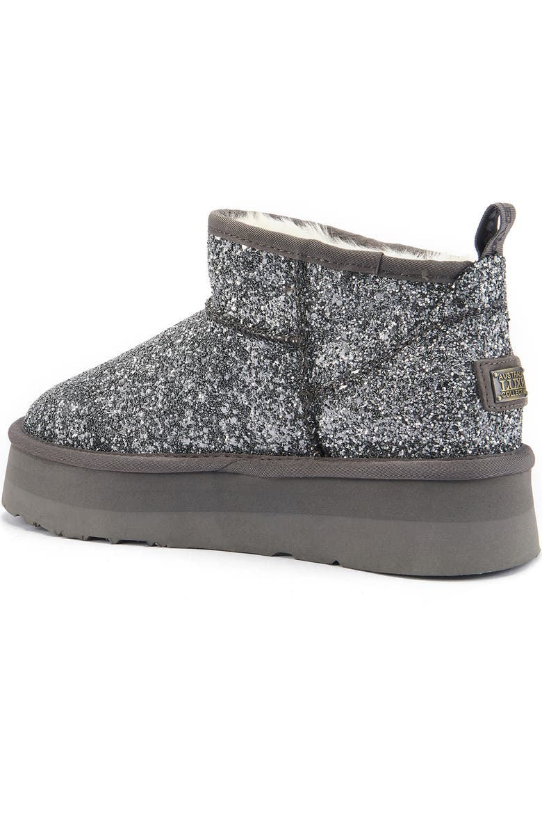 Australia Luxe Collective Cosy Genuine Shearling Glitter Ultra Platform Bootie, Alternate, color, Pewter