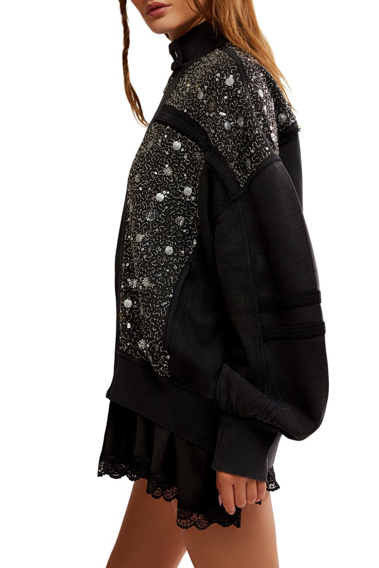 Sparkle Front Zip Sweatshirt, Alternate, color, BLACK COMBO
