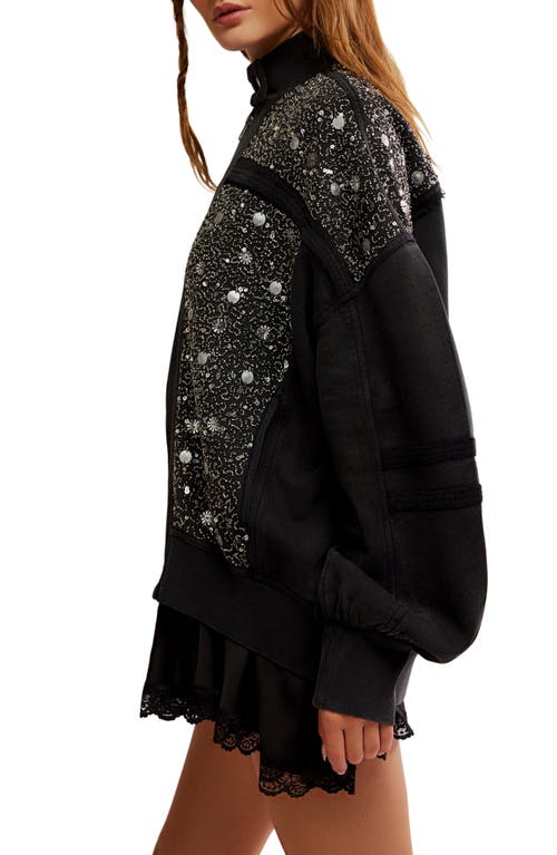 Free People Sparkle Front Zip Sweatshirt In Black
