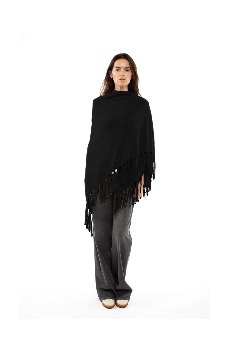 Monticelli Cashmere Pure Cashmere Fringe Wrap, Alternate, color, Black