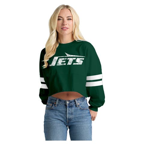 Women's Spirit Jersey Green New York Jets Oversized Cropped Stripe Long Sleeve T-Shirt