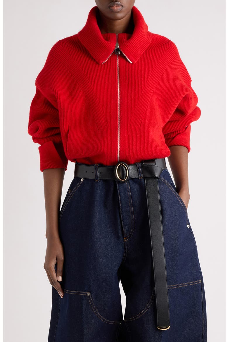 Zip High Neck Cardigan, Main, color, RED