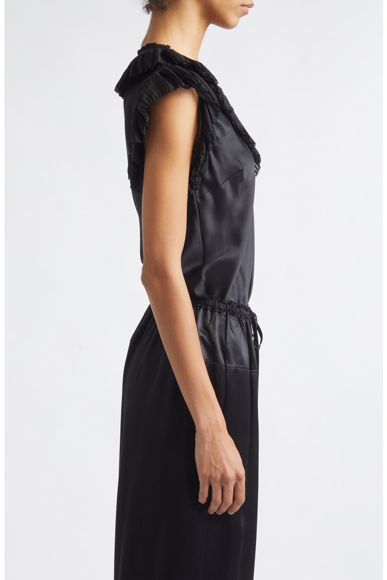 Ilyana Silk Sheer Ruffle Trim Top, Alternate, color, NOIR