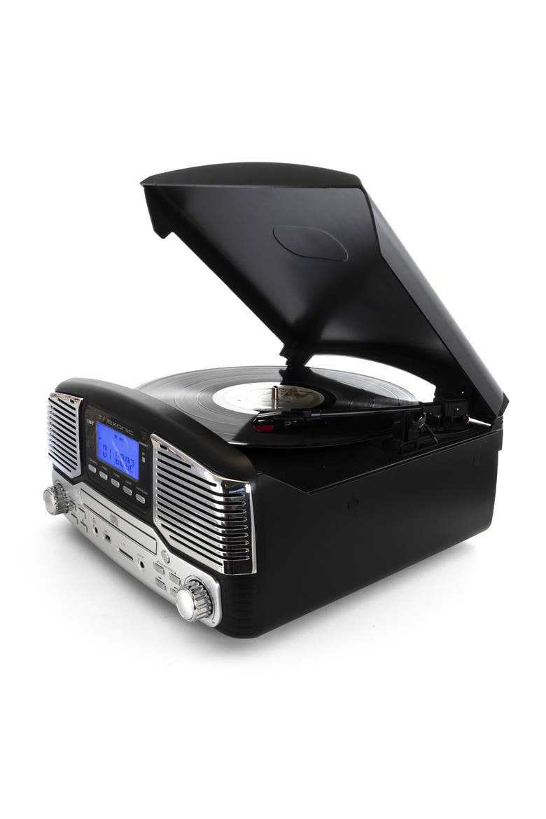Retro Wireless Bluetooth, Record and CD Player, Alternate, color, Black