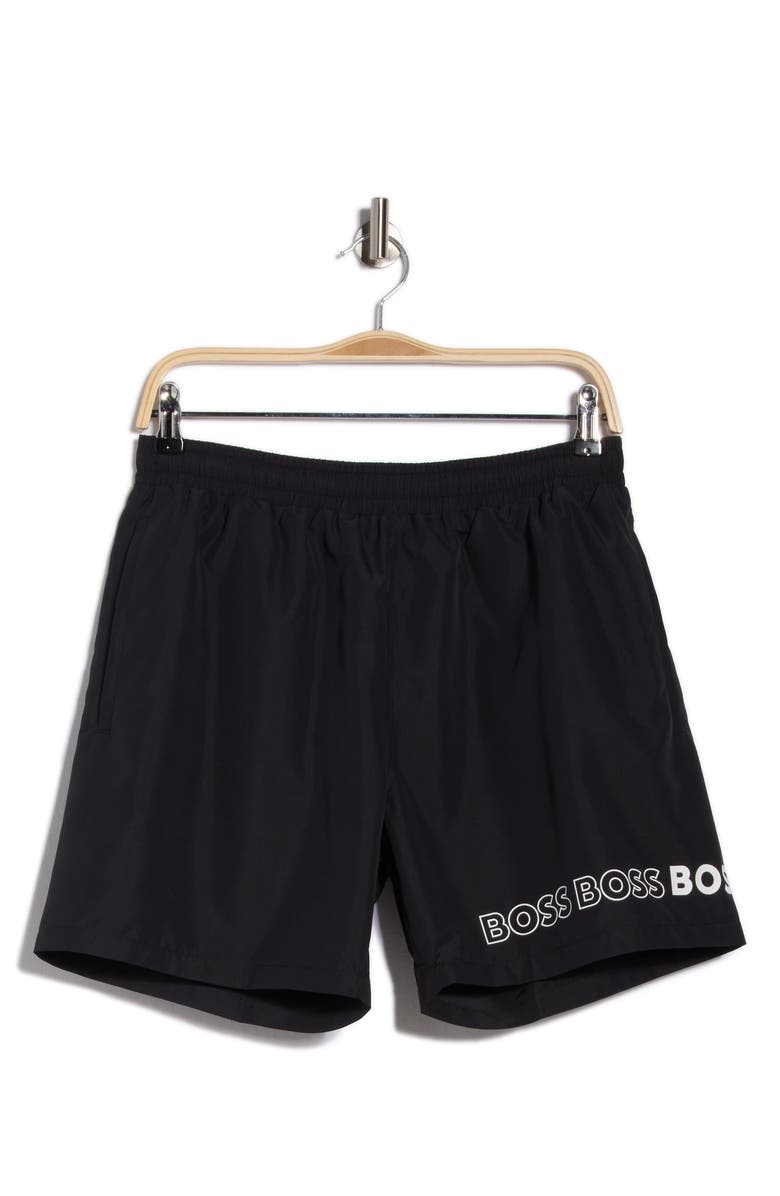 BOSS Dolphin Swim Trunks, Main, color, Black