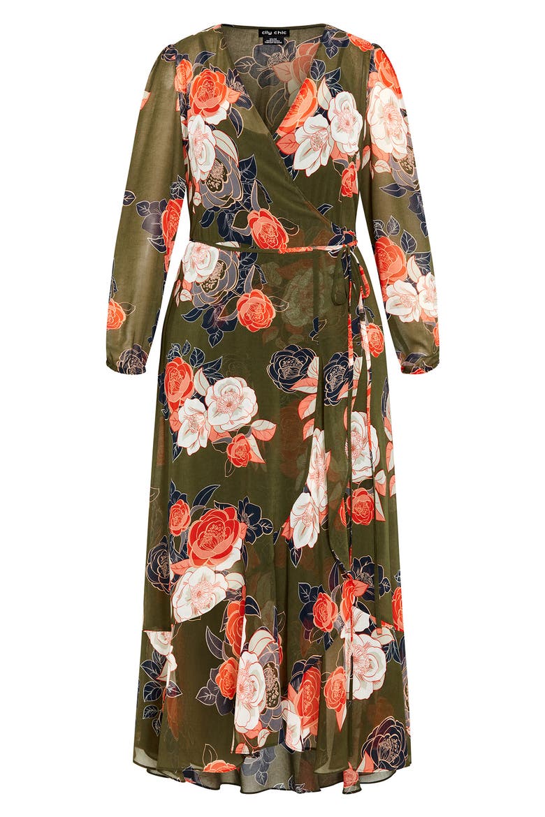 Sadie Floral Print Long Sleeve Wrap Dress, Alternate, color, MILITARY GARDENIA