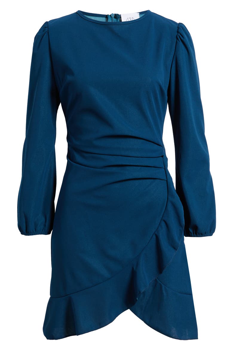 Hendrix Pleated Ruffle Long Sleeve Minidress, Alternate, color, TEAL