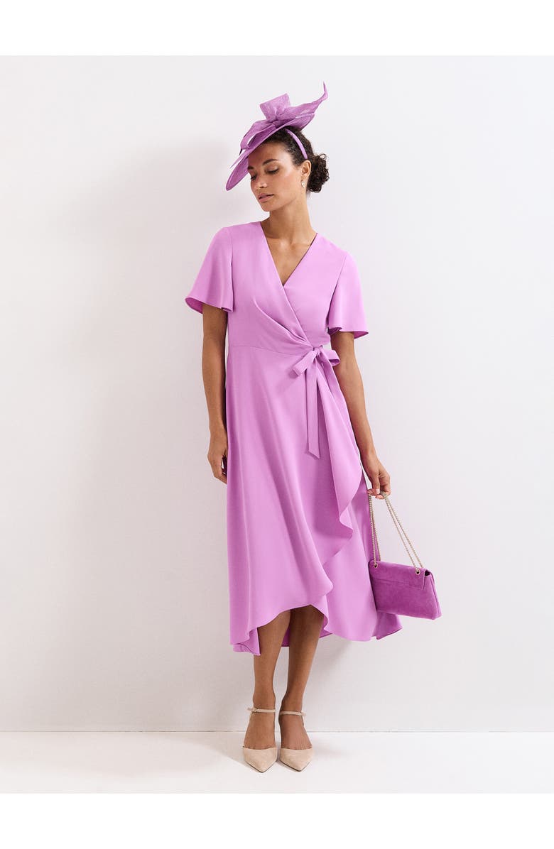 Phase Eight Julissa Short Sleeve Wrap Midi Dress, Alternate, color, Lilac