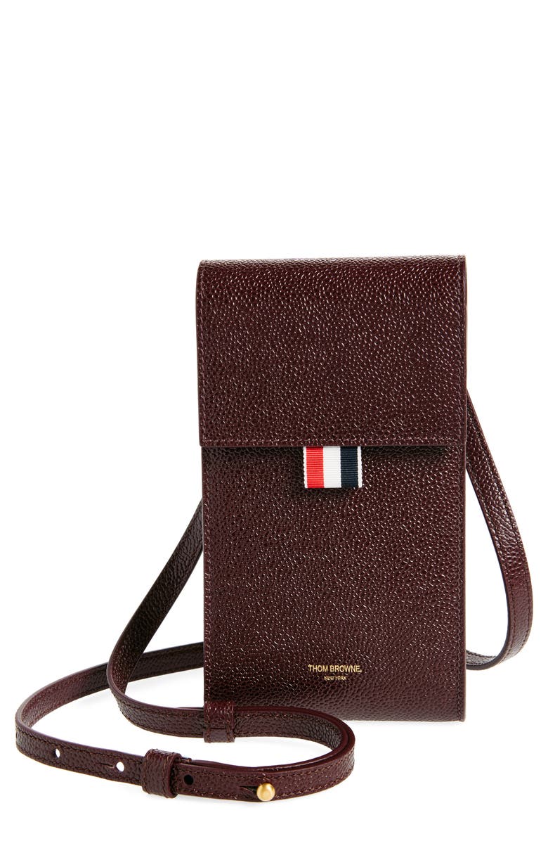 Thom Browne Leather Crossbody Phone Bag, Main, color, Burgundy