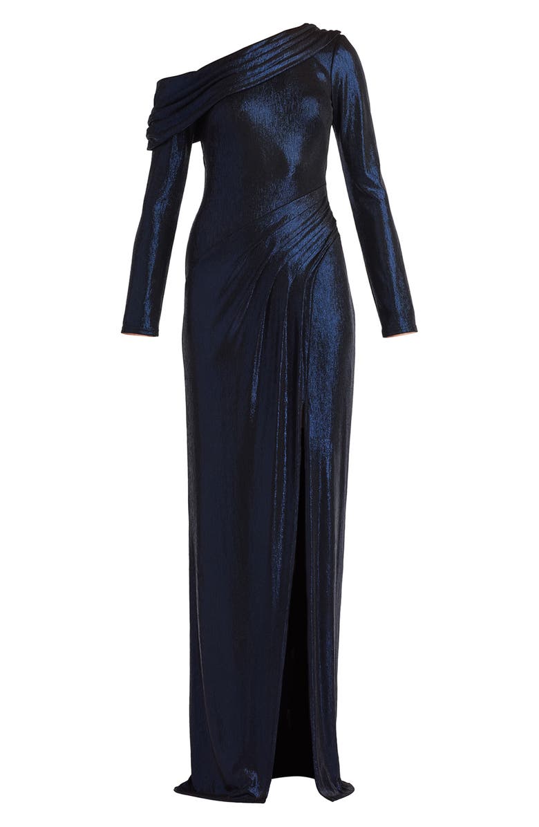 Tadashi Shoji Metallic One-Shoulder Long Sleeve Gown, Alternate, color, 