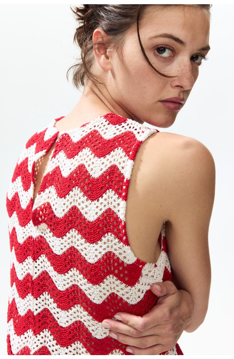 H&M Crochet-look Jacquard Jersey Top, Alternate, color, White/Red Striped