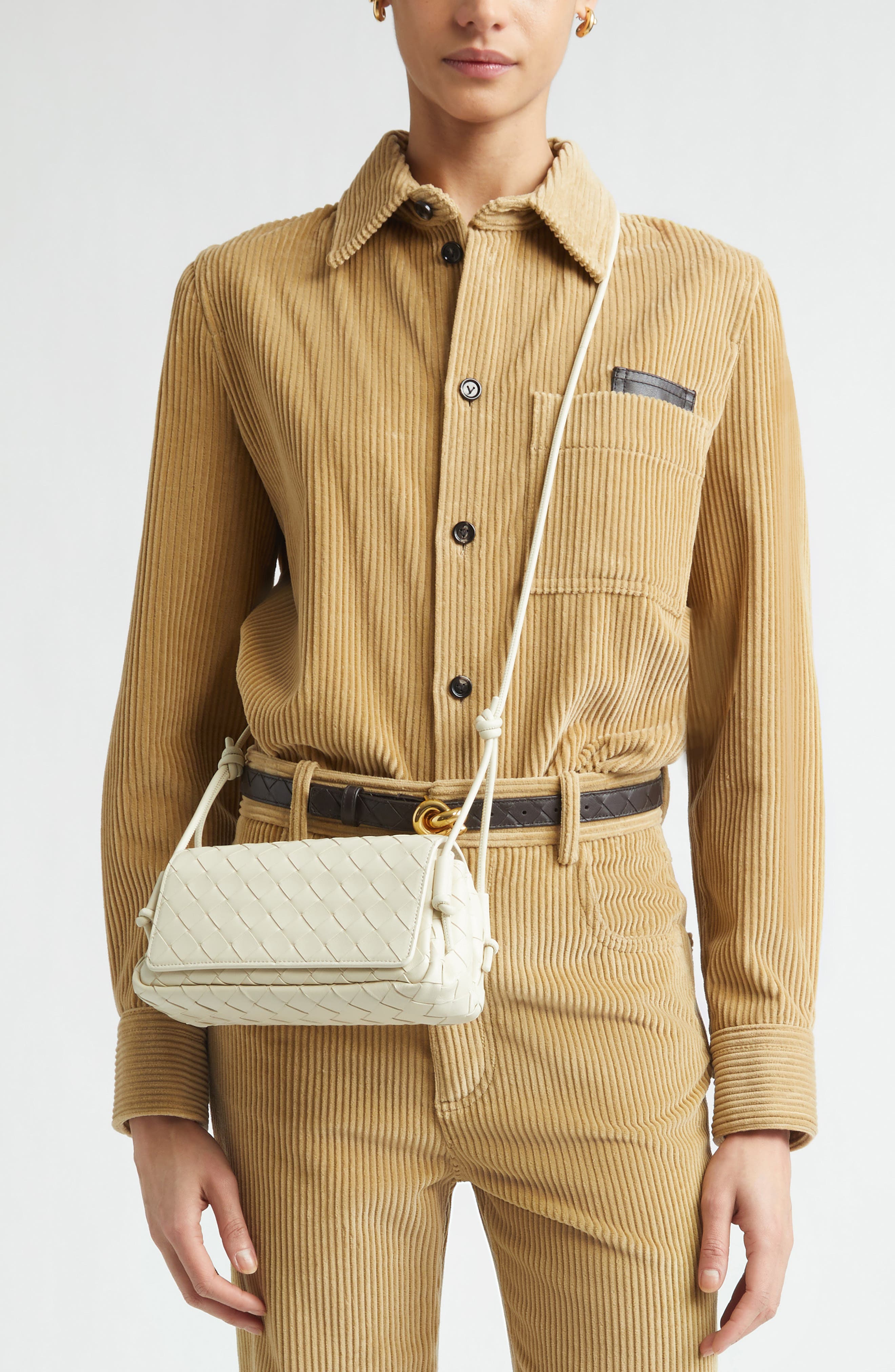 Bottega Veneta Discoteca Intrecciato Leather Crossbody Pouch, Alternate, color, 9197 Sea Salt-Gold