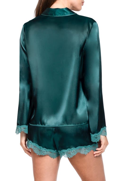 In Bloom By Jonquil Felicity Lace Trim Long Sleeve Satin Shorts Pajamas In Green