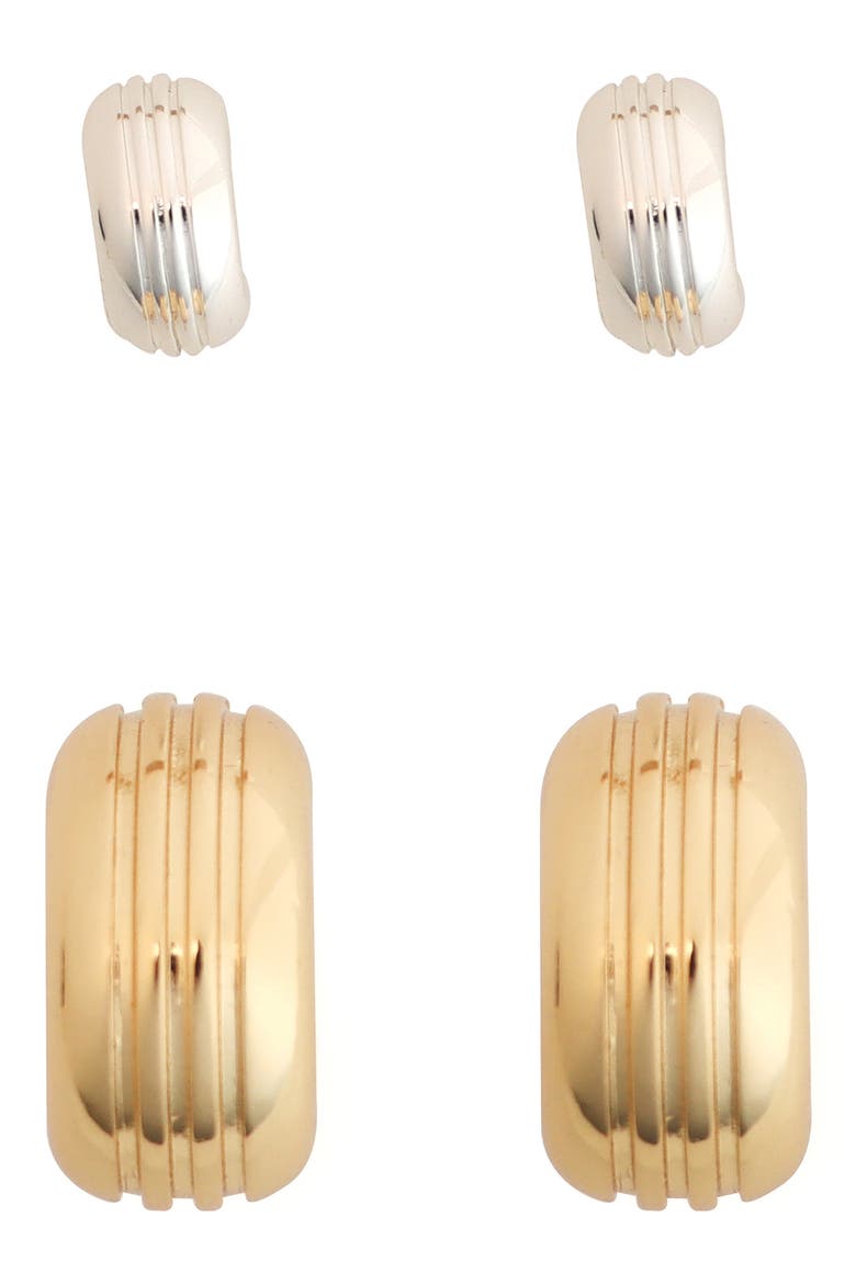 Etched Detail Set of 2 Stud Earrings, Main, color, TWO TONE