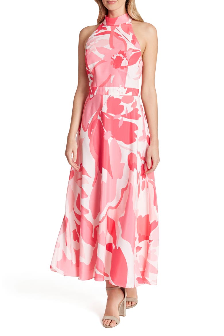 Printed Halter Maxi Dress, Main, color, PINK SWIRL