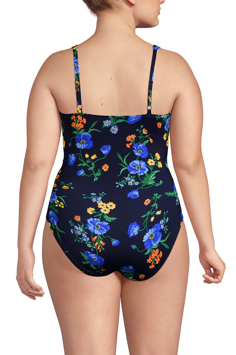Plus Size Sweetheart Underwire Wrap One Piece Swimsuit, Alternate, color, Navy/Tossed Poppy Floral