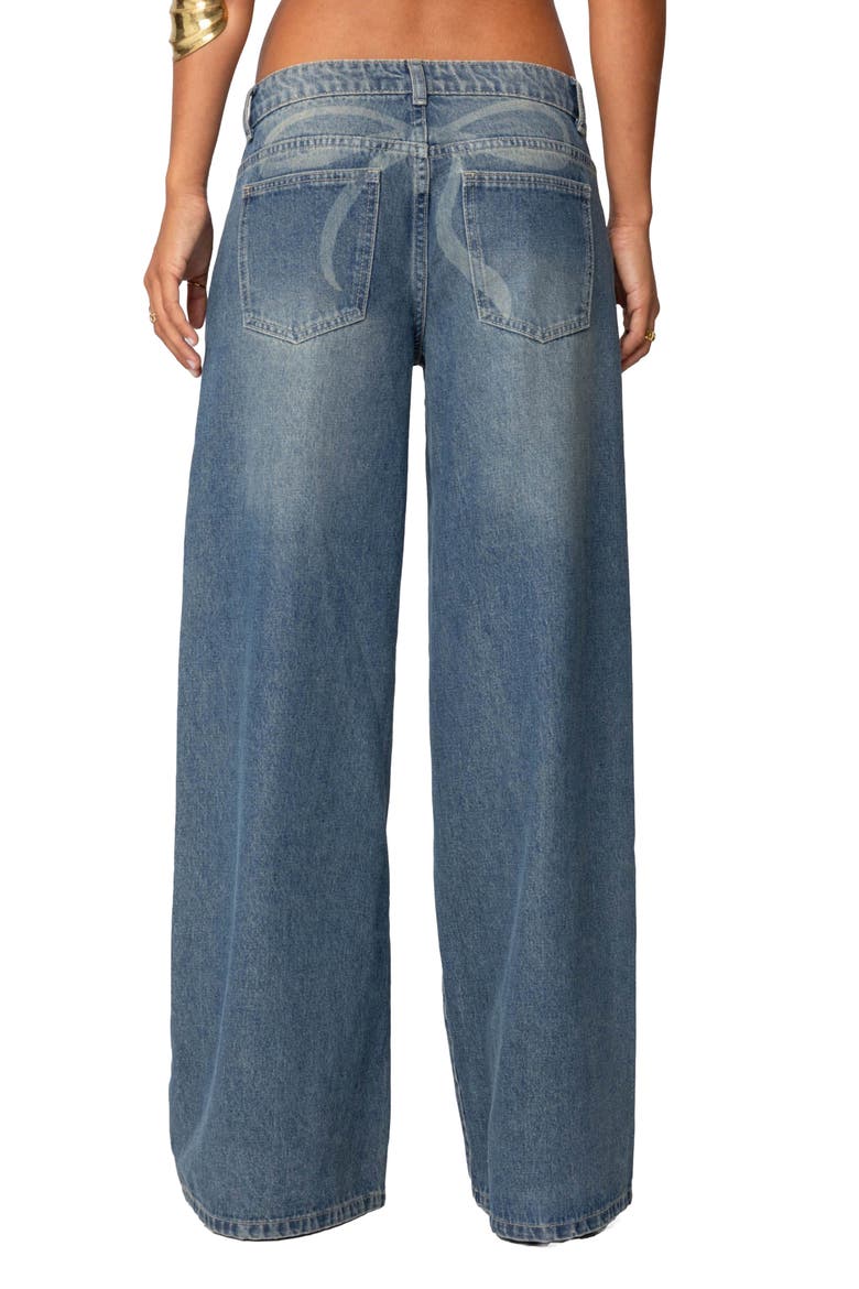 Vyxen Bow Print Low Rise Wide Leg Jeans, Alternate, color, BLUE-VINTAGE-WASHED