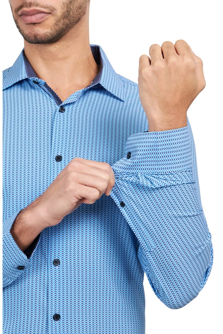 Zig Zag Print Stretch Performance Dress Shirt, Alternate, color, BLUE