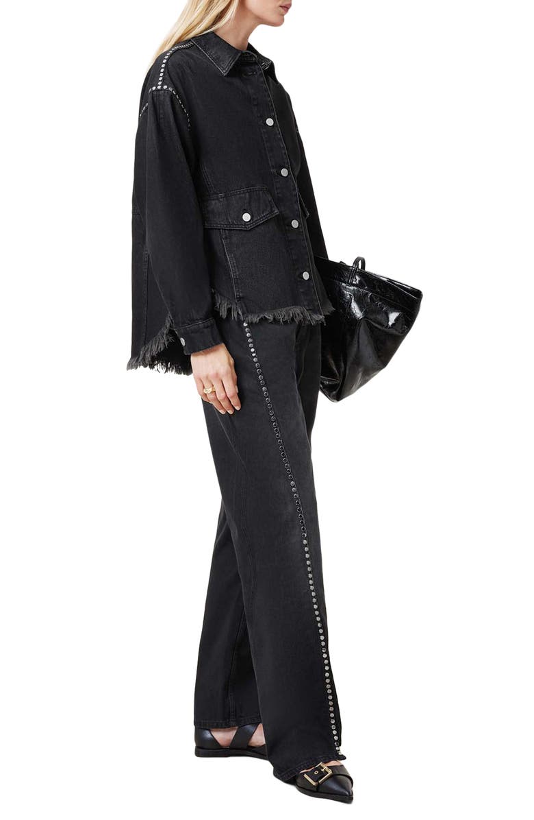 AllSaints Hettie Studded Raw Hem Denim Shacket, Alternate, color,