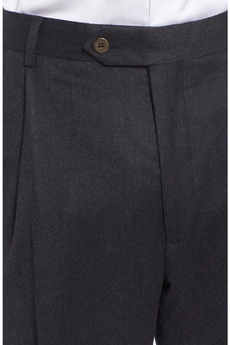 Lightweight Flannel Pleated Classic Fit Dress Trousers, Alternate, color, CHARCOAL