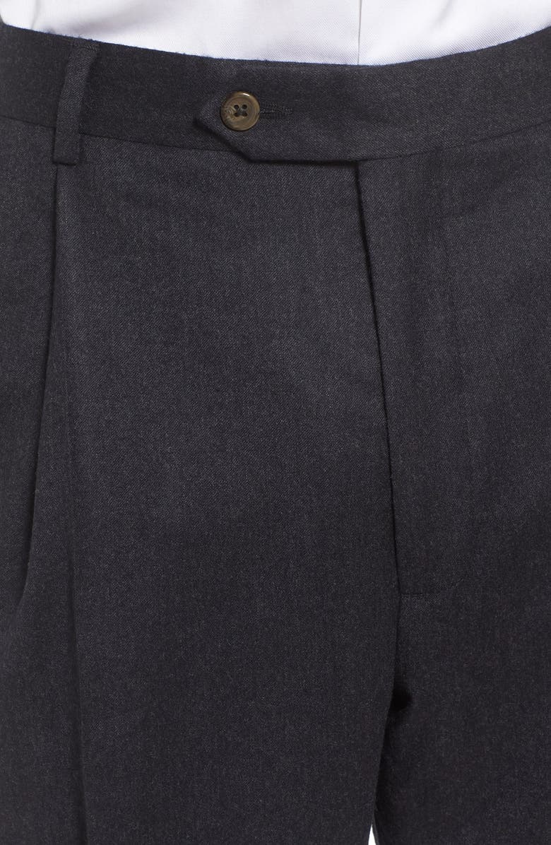 Berle Lightweight Flannel Pleated Classic Fit Dress Trousers, Alternate, color, Charcoal
