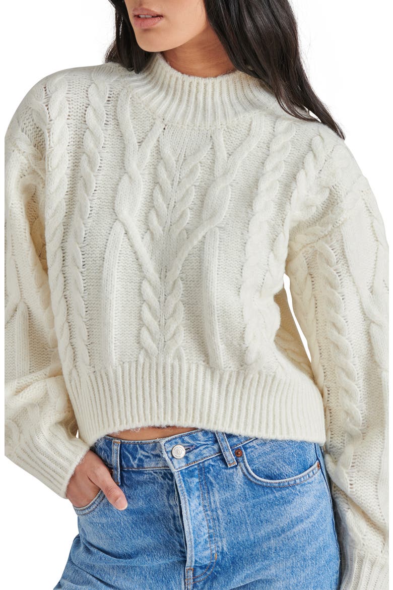 Marcie Cable Stitch Mock Neck Sweater, Alternate, color, WHISPER WHT