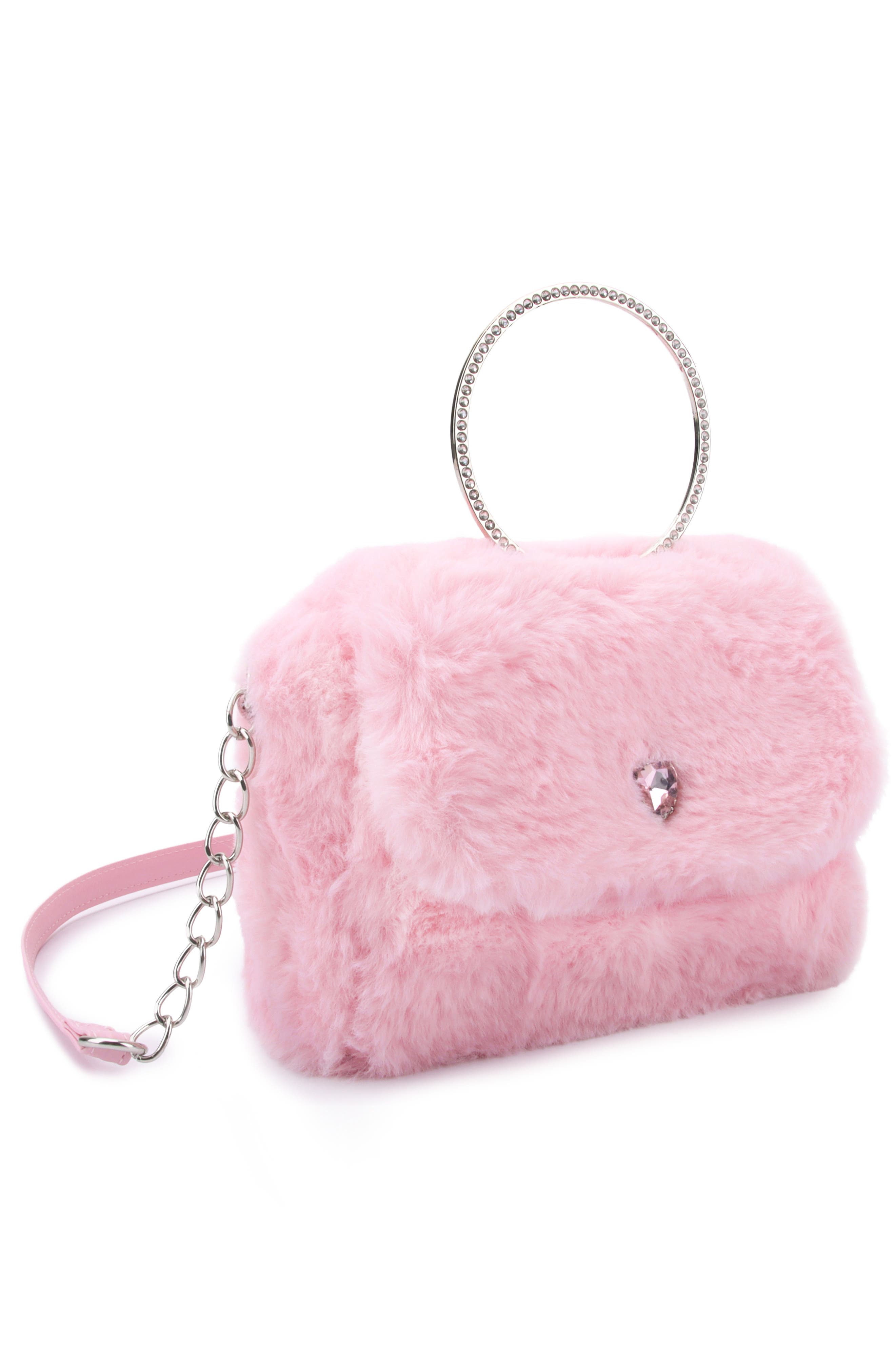 OMG Accessories Kids' Heart Faux Fur Handbag, Alternate, color, Cotton Candy
