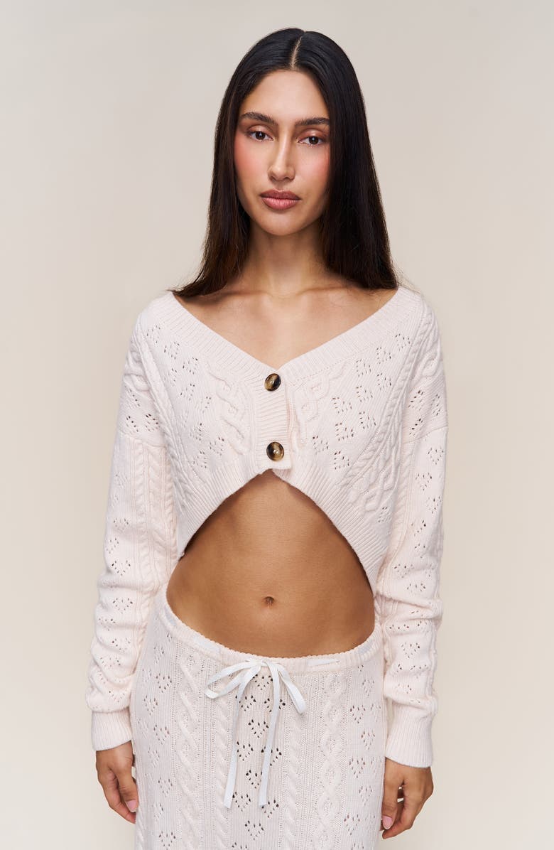 Guizio Noah Wool Cable Crop Cardigan, Main, color, Snow White