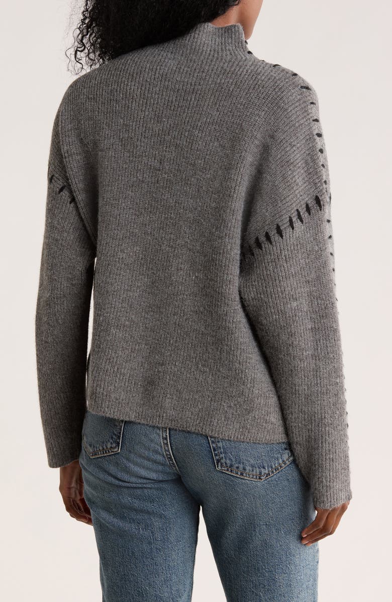 Elodie Contrast Stitch Mock Neck Sweater, Alternate, color, Charcoal