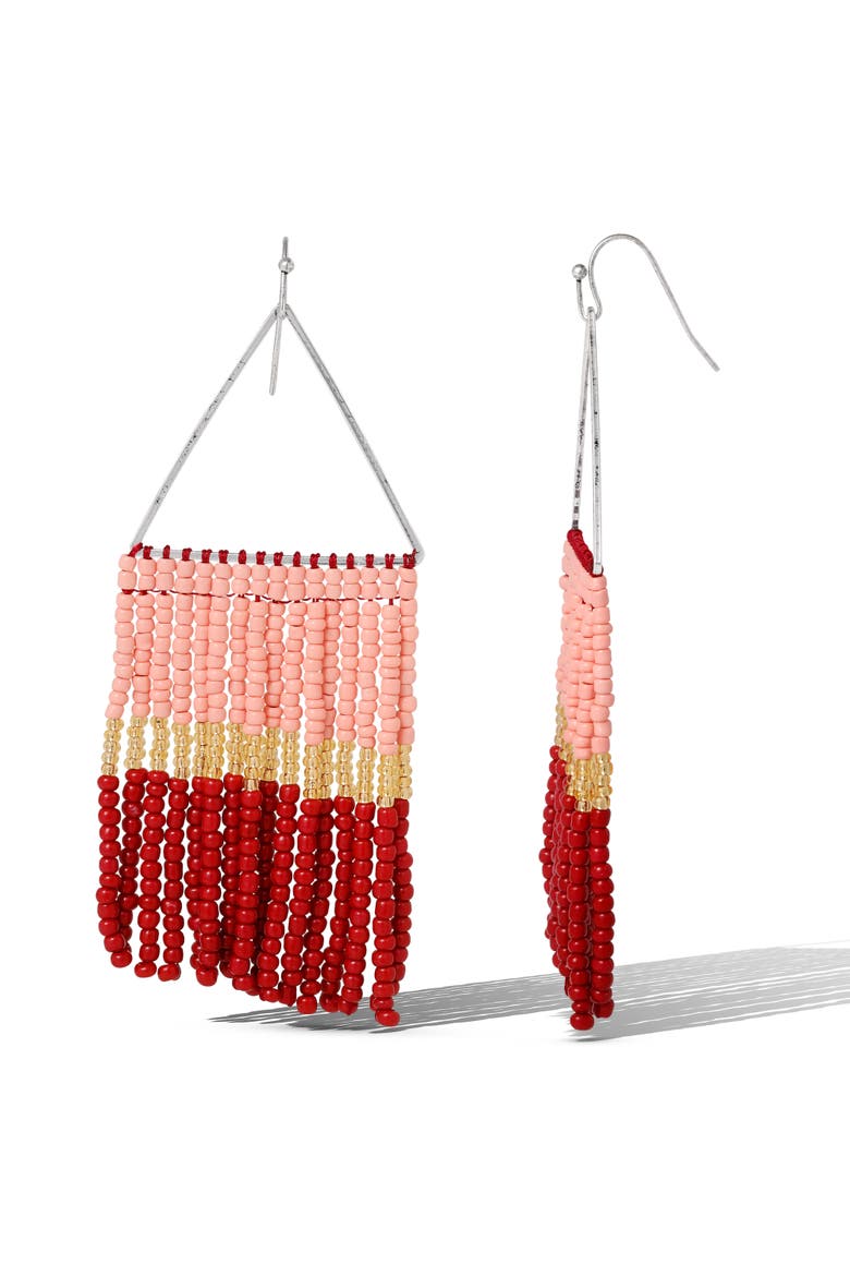 Pink and Red Ombre Beaded Fringe Earrings, Alternate, color, Pink/Red/Yellow