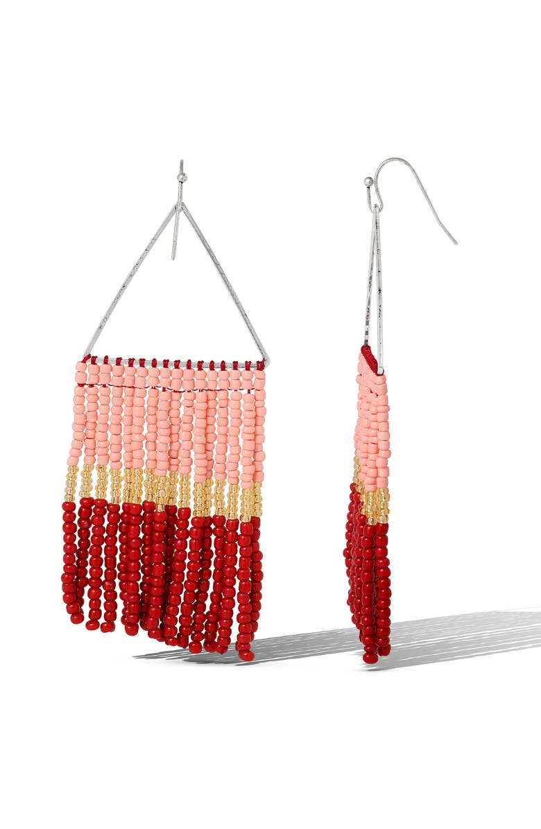Jessica Simpson Pink and Red Ombre Beaded Fringe Earrings, Alternate, color, Pink/Red/Yellow