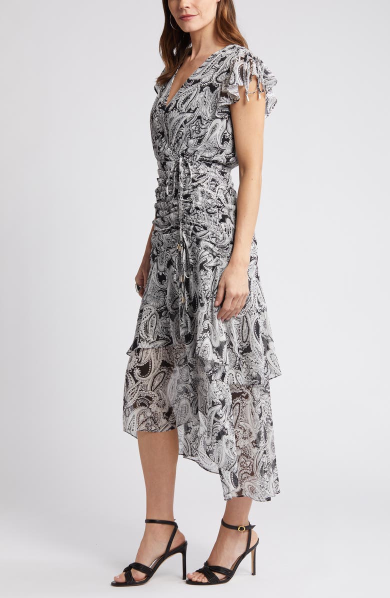 Tahari ASL Paisley Side Ruched Midi Dress, Alternate, color, 