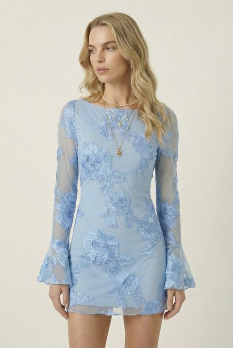 Sheer Floral Embroidered Mini Dress