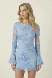 Modenaire Sheer Floral Embroidered Mini Dress