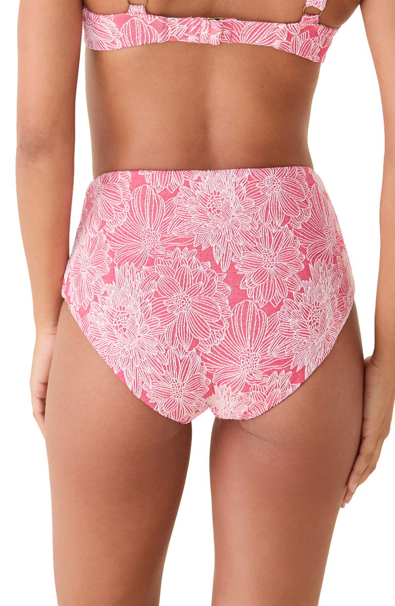 Andie The High Waist Floral Jacquard Bikini Bottoms, Alternate, color, Peachy